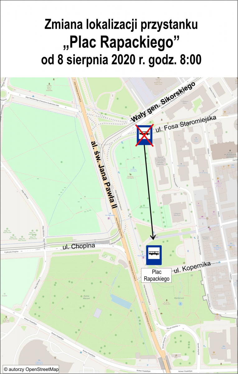 Mapa przedstawiająca nową lokalizację przystanku