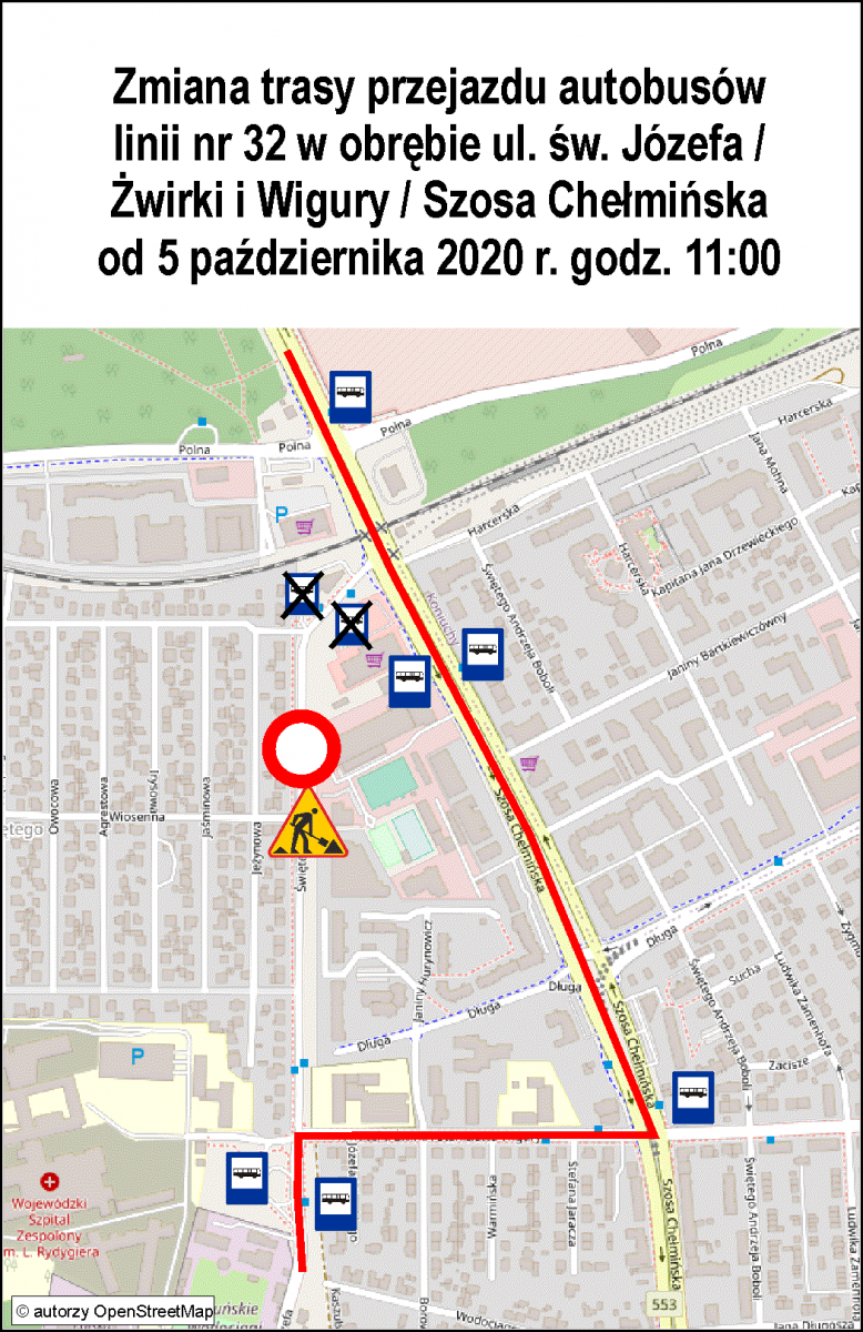 UM Toruń:                     Linia nr 32 pojedzie objazdem