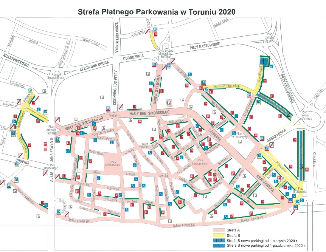 Na zdjęciu: mapa Strefy Płatnego Parkowania w 2020 roku