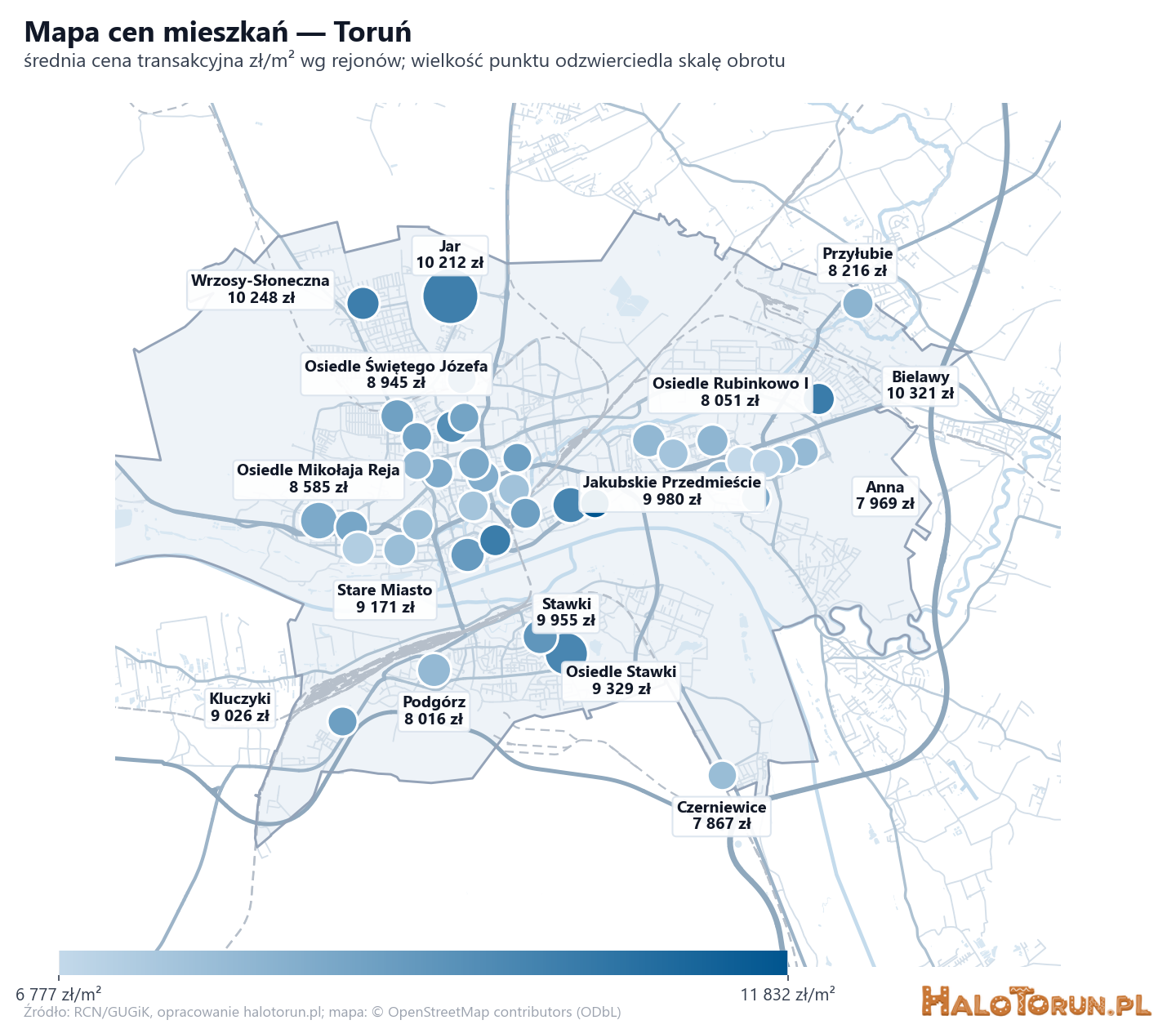 Mapa cen mieszkań - Toruń