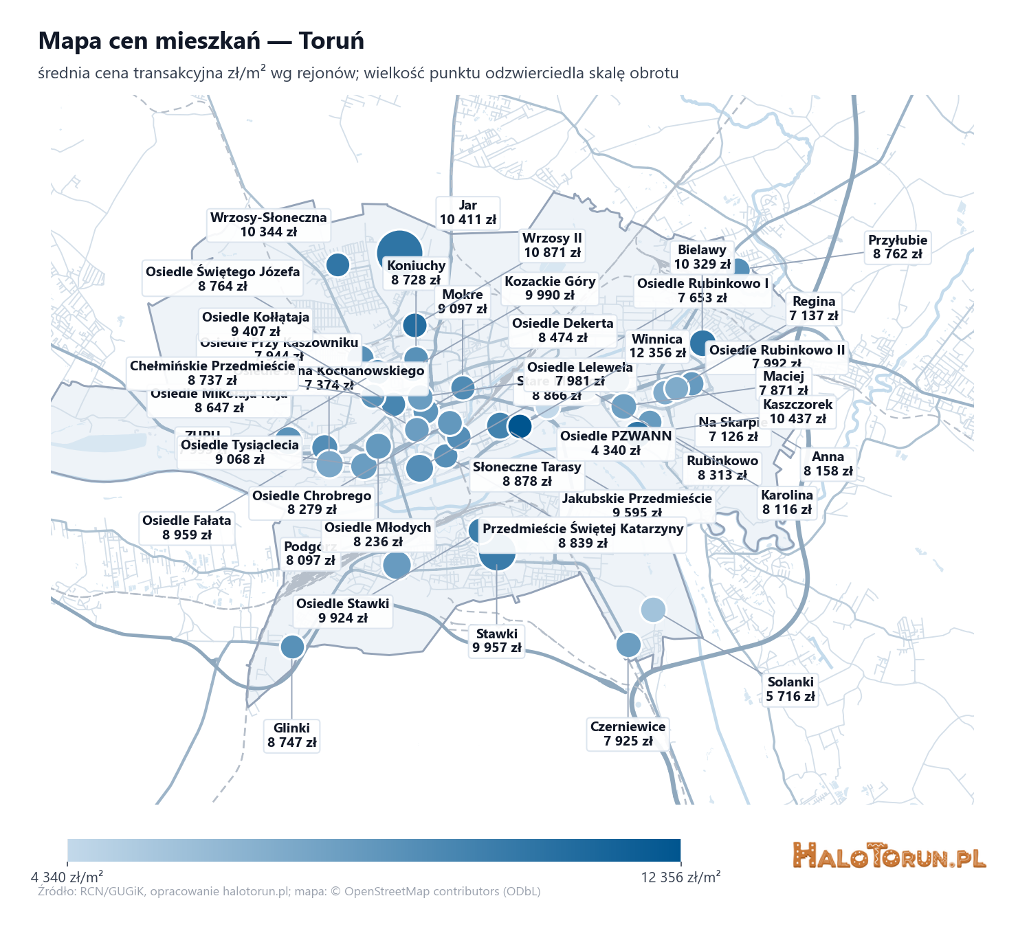 Mapa cen mieszkań - Toruń