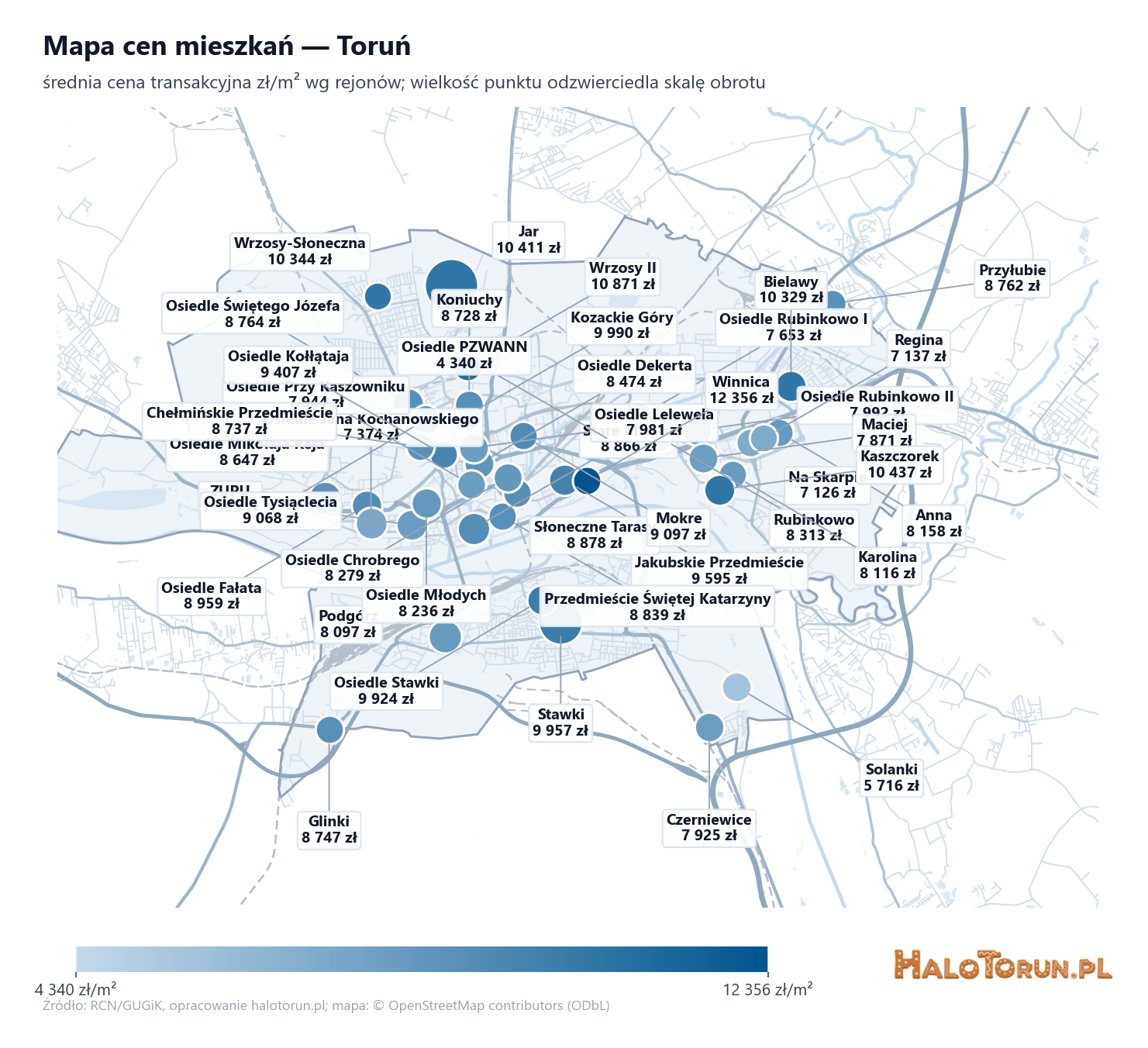 Mapa cen mieszkań - Toruń