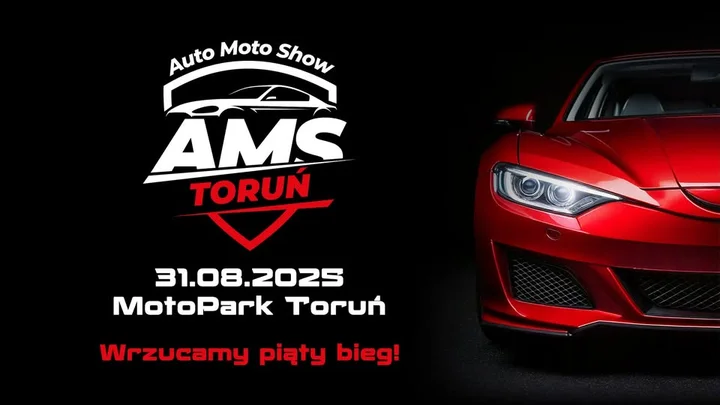 Obrazek przedstawia grafikę promocyjną wydarzenia Jubileuszowe Auto Moto Show w MotoPark Toruń — 31 sierpnia 2025
