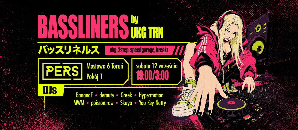 Grafika promocyjna wydarzenia BASSLINERS by UKG TRN w Toruniu