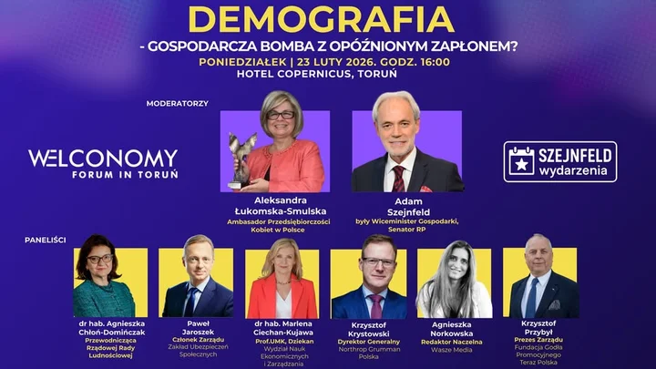 Grafika promocyjna wydarzenia Demografia — gospodarcza bomba z opóźnionym zapłonem? (Panel Welconomy Forum, Toruń)