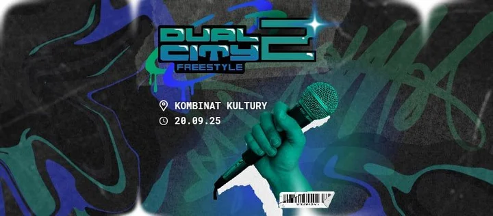 Obrazek przedstawia grafikę promocyjną wydarzenia Freestyle battle w Toruniu – DualCity2, 20 września 2025