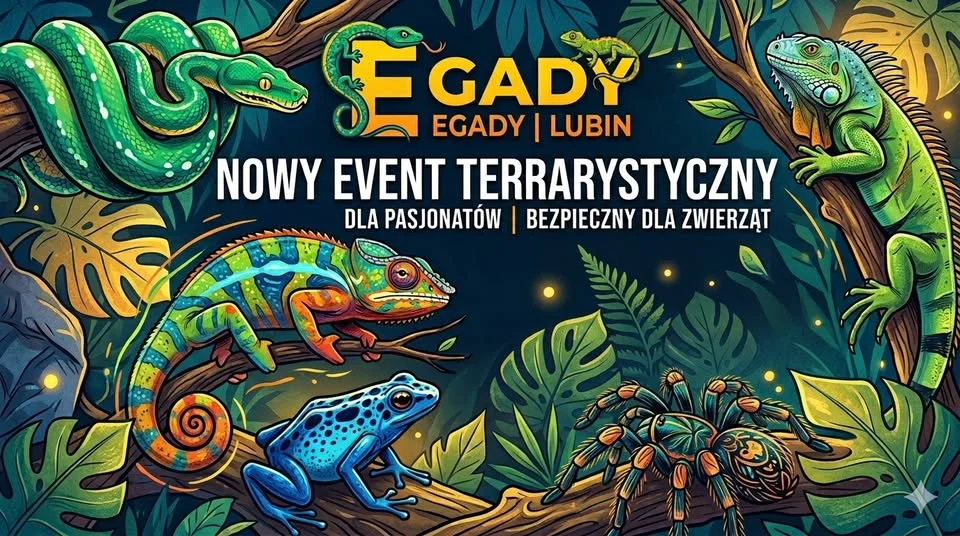 Grafika promocyjna wydarzenia Event terrarystyczny Toruń EGADY – premiera w mieście