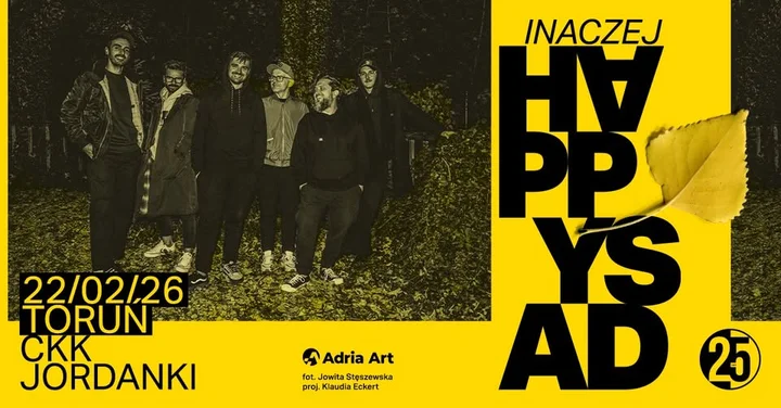 Grafika promocyjna wydarzenia Happysad Inaczej 2026 w Toruniu — 25 lat Happysad