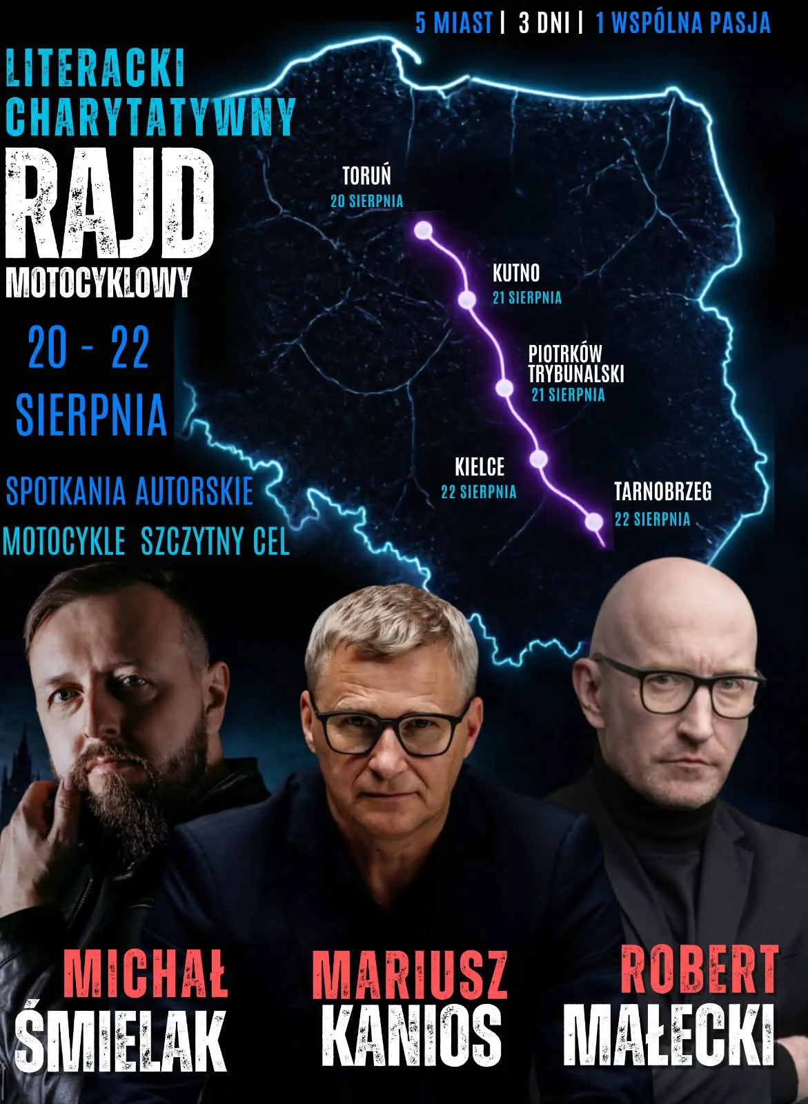 Grafika promocyjna wydarzenia Literacki charytatywny rajd motocyklowy „Pisarze na motocyklach”