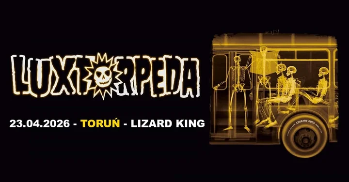 Grafika promocyjna wydarzenia LUXTORPEDA w Lizard King Toruń — koncert promujący album Szukamy Guza (23 kwietnia 2026)