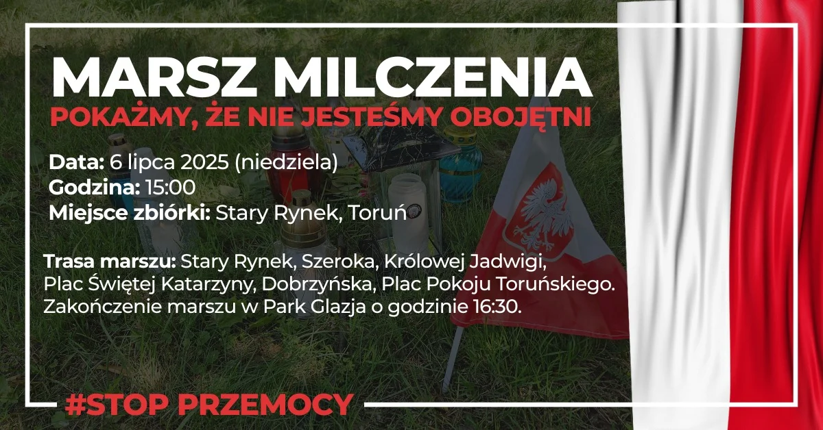 Grafika promocyjna wydarzenia Marsz Milczenia w Toruniu upamiętniający Klaudię