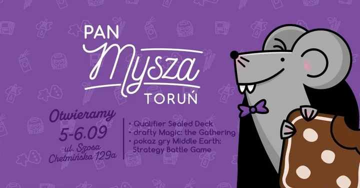 Obrazek przedstawia grafikę promocyjną wydarzenia Otwarcie sklepu z grami i akcesoriami w Toruniu