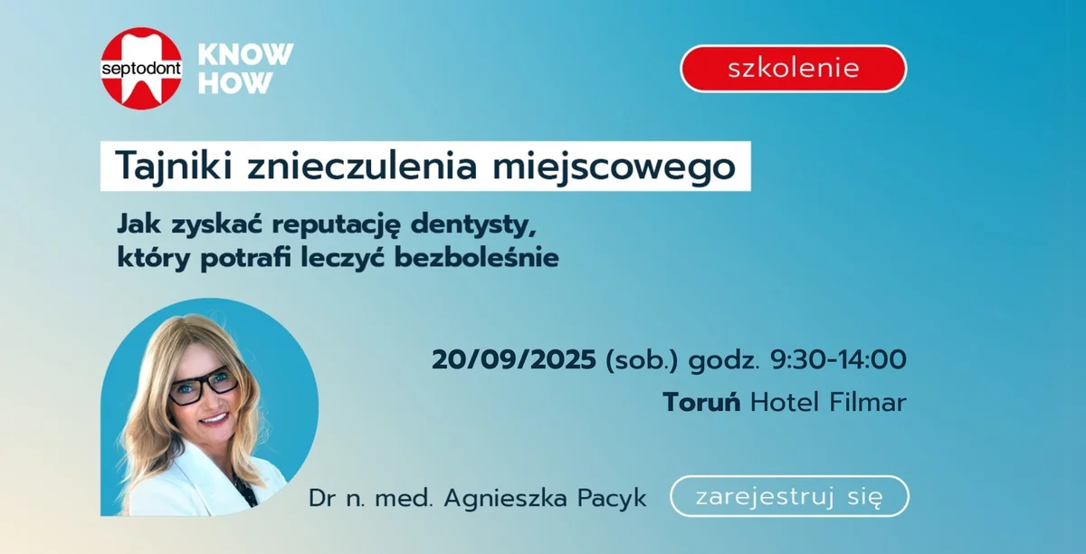 Grafika promocyjna wydarzenia Profesjonalne szkolenie z technik znieczulenia miejscowego dla dentystów w Toruniu