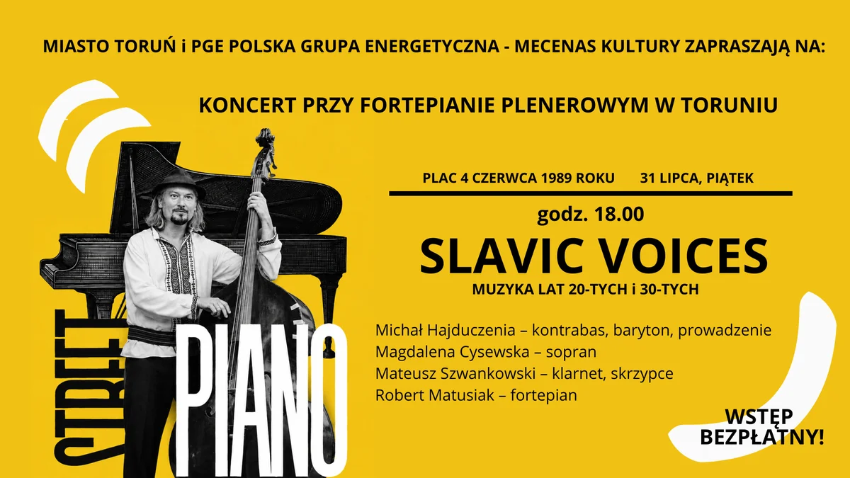 Grafika promocyjna wydarzenia Toruń zabrzmi przebojami sprzed wieku. Koncert Slavic Voices już w lipcu