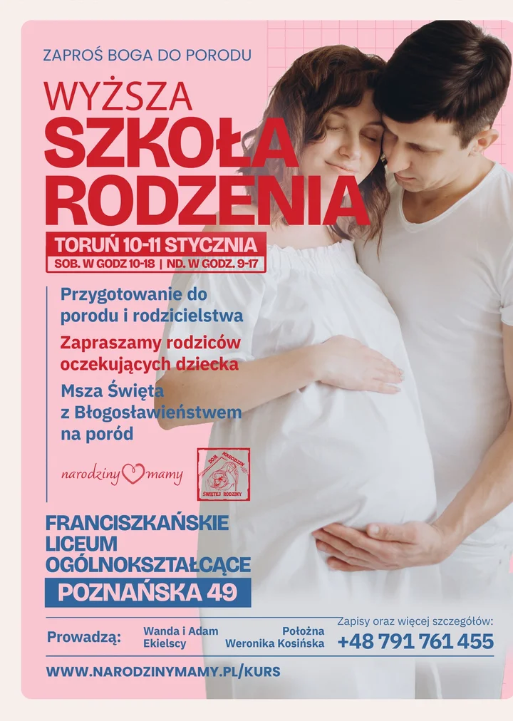 Grafika promocyjna wydarzenia Szkoła rodzenia Toruń — weekend przygotowania do porodu i rodzicielstwa