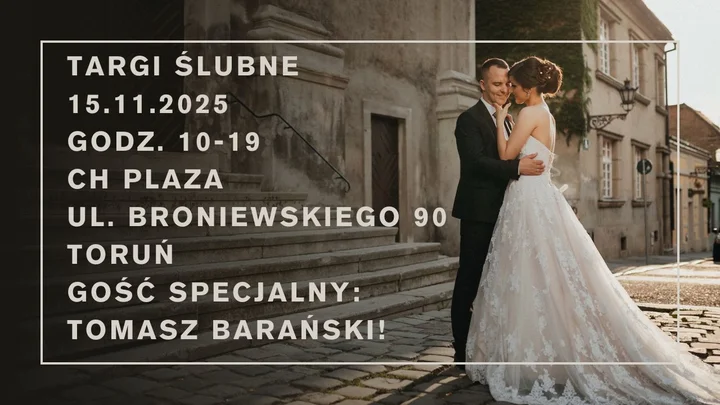 Grafika promocyjna wydarzenia Targi Ślubne Toruń — inspiracje i praktyczne rozwiązania na wesele