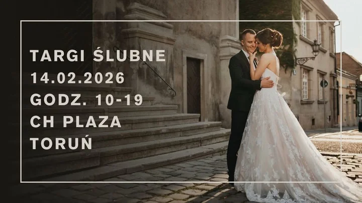 Grafika promocyjna wydarzenia Targi Ślubne Toruń — inspiracje i praktyczne pomysły na wesele w Walentynki