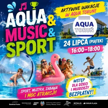 Grafika promocyjna wydarzenia Rodzinne popołudnie pełne wodnych atrakcji w Aqua Toruń