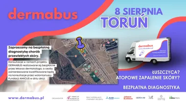 Grafika promocyjna wydarzenia Dermabus – bezpłatna diagnostyka chorób przewlekłych skóry