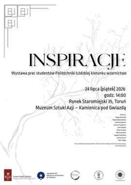 Grafika promocyjna wydarzenia INSPIRACJE. Wystawa prac studentów Politechniki Łódzkiej kierunku wzornictwo