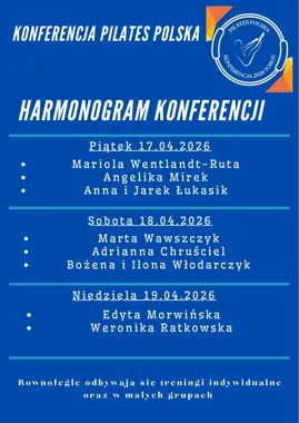 Grafika promocyjna wydarzenia Pilates Polska Konferencja Toruń 2026 — trzy dni warsztatów i wykładów