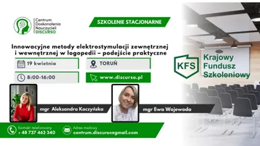 Grafika promocyjna wydarzenia Innowacyjne metody elektrostymulacji zewnętrznej i wewnętrznej w logopedii – podejście praktyczne (TORUŃ)