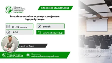 Grafika promocyjna wydarzenia TORUŃ: Terapia manualna w pracy z pacjentem logopedycznym