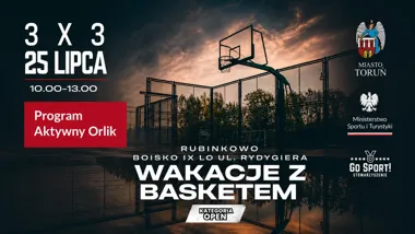 Grafika promocyjna wydarzenia Wakacje z basketem – turniej koszykówki 3x3