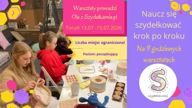 Grafika promocyjna wydarzenia Wakacje z Szydełkiem w Toruniu — warsztaty szydełkowania dla dzieci od podstaw