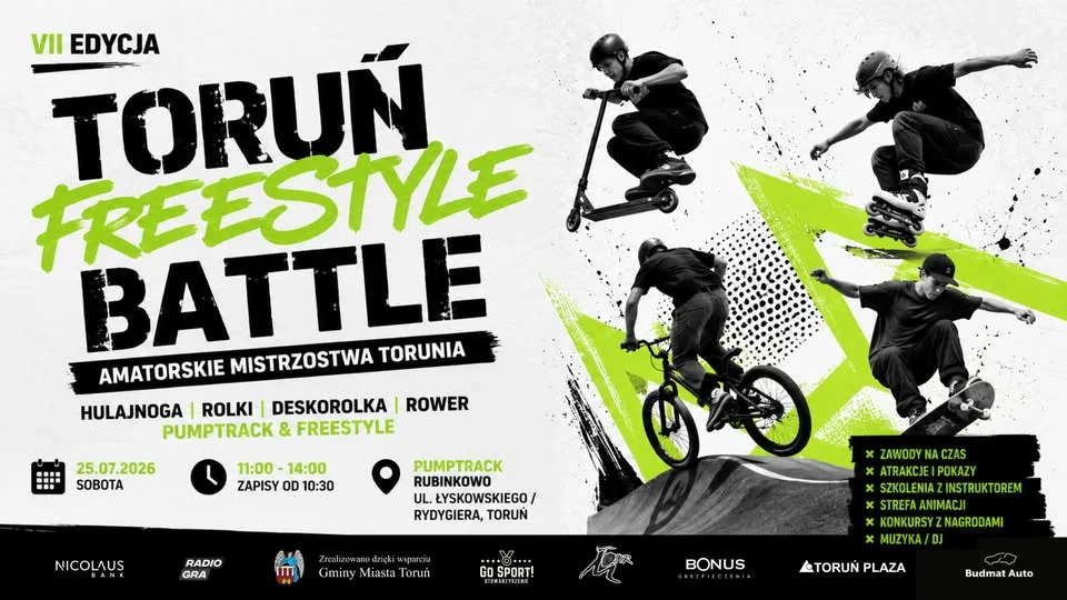 Grafika promocyjna wydarzenia TORUŃ FREESTYLE BATTLE 2026 na Rubinkowie
