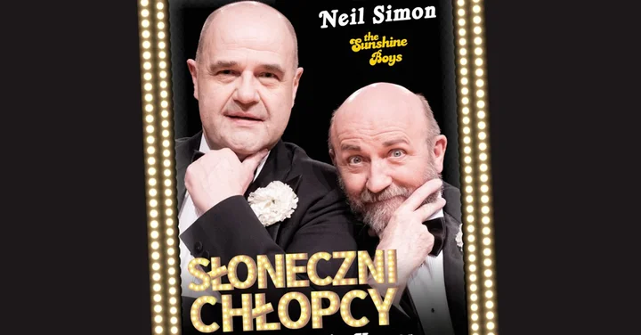 Grafika promocyjna wydarzenia Słoneczni Chłopcy — kultowa komedia z Cezarym Żakiem i Arturem Barcisiem w Toruniu