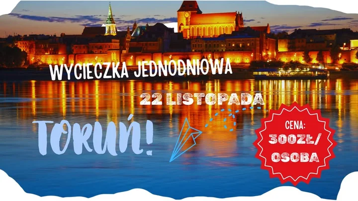 Grafika promocyjna wydarzenia Toruń — Wycieczka Jednodniowa