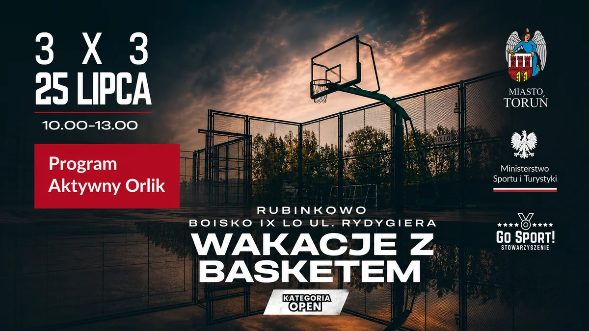 Grafika promocyjna wydarzenia Wakacje z basketem – turniej koszykówki 3x3