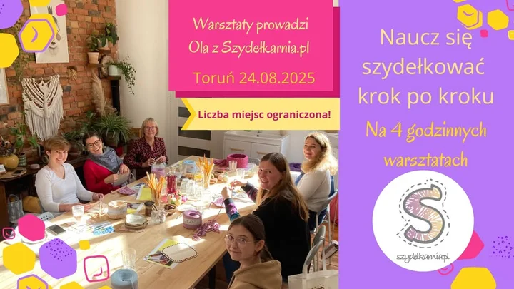 Obrazek przedstawia grafikę promocyjną wydarzenia Warsztaty szydełkowania w Toruniu — podstawy i praktyka