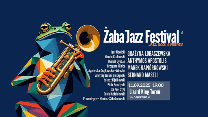 Obrazek przedstawia grafikę promocyjną wydarzenia Jesienny koncert jazzowy w Toruniu – Żaba Jazz Festival w Klubie Lizard King