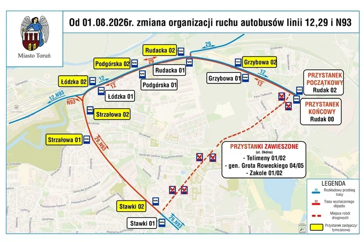 Autobusy omijają Okólną. Zmiany na trzech liniach w Toruniu