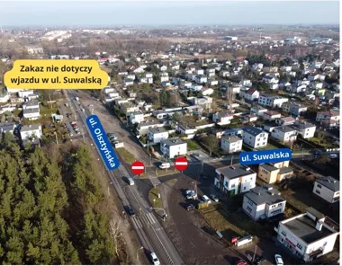 Ulica Suwalska z czasową zmianą organizacji ruchu. Powodem prace gazowe